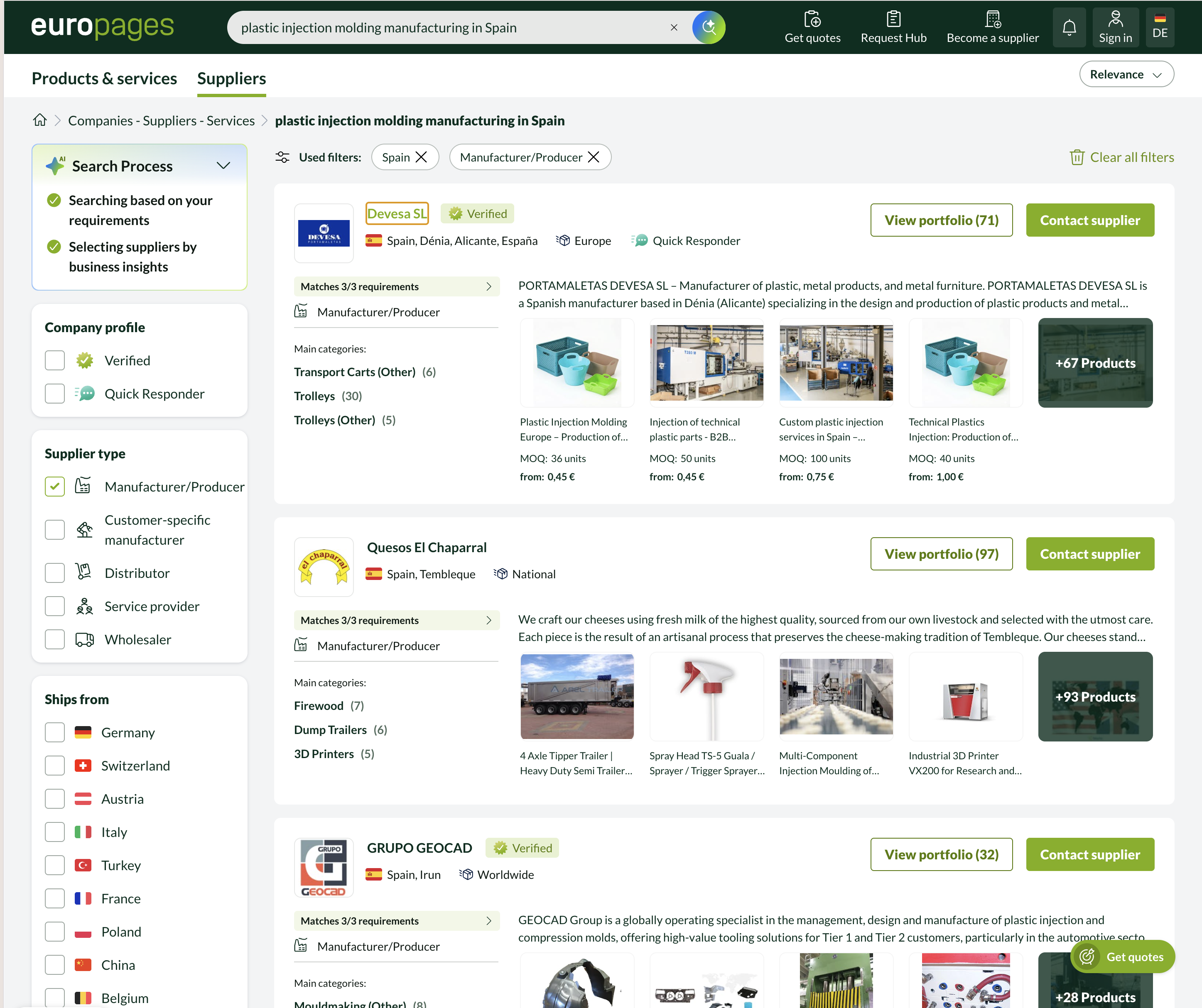 Visable europages laptop screenshot